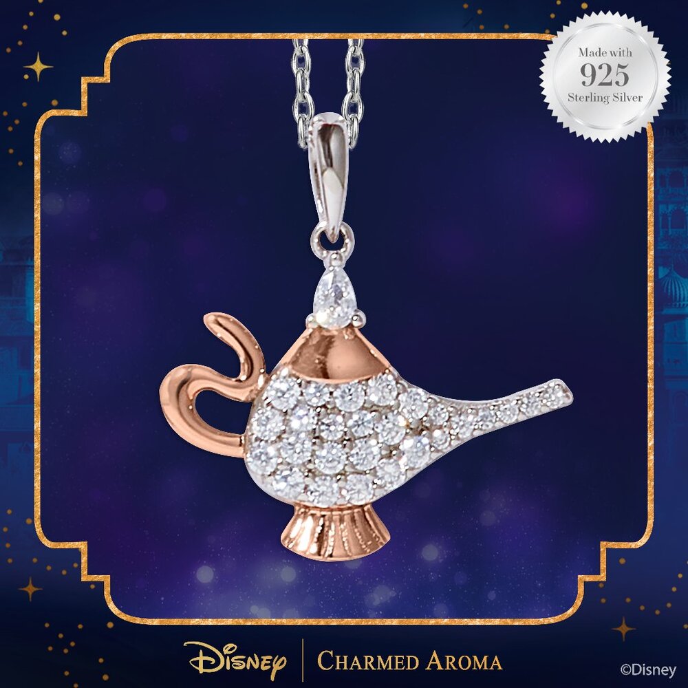 Disney Aladdin Genie Lamp Necklace, 925 Sterling Silver Charmed Aroma